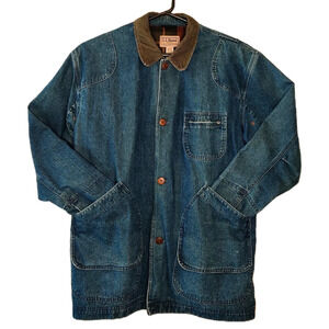 LL Bean Denim Chore Field Barn Coat Jacket Mens XL Flannel Lined Corduroy Collar